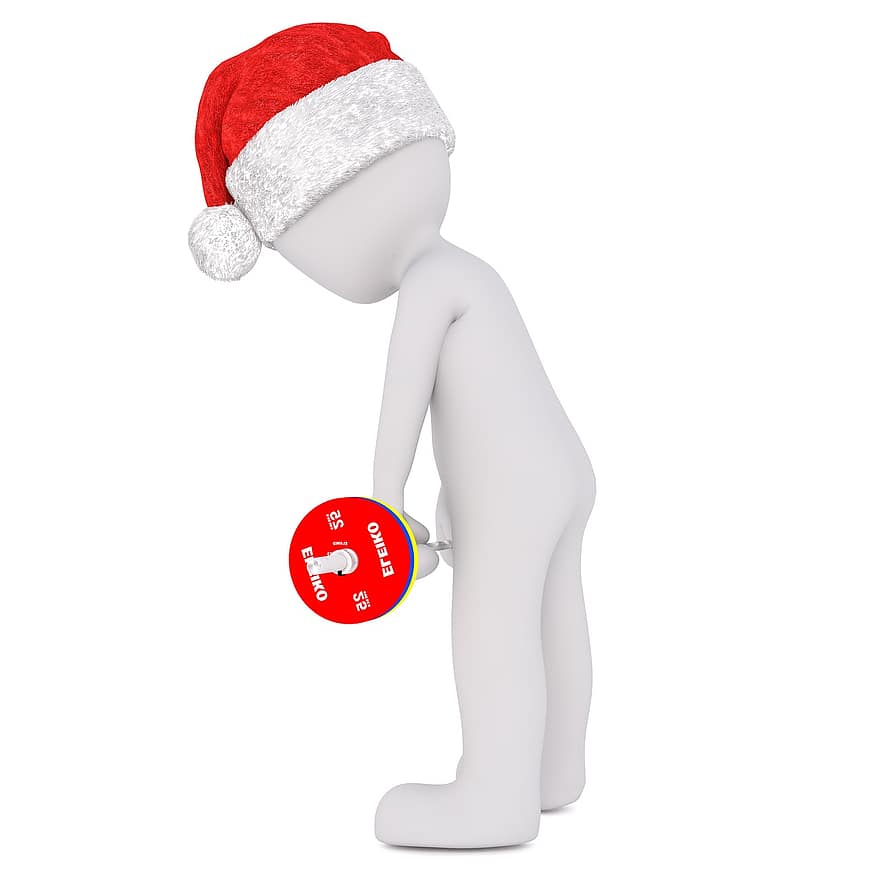 hombre blanco, modelo 3d, cuerpo completo, Sombrero de santa 3d, Navidad, sombrero de Santa, 3d, blanco, aislado, levantamiento de pesas, levantador de pesas