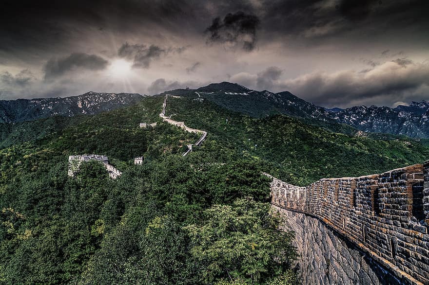 grande muraille, forteresse, mur, brique, lever du soleil, Chine