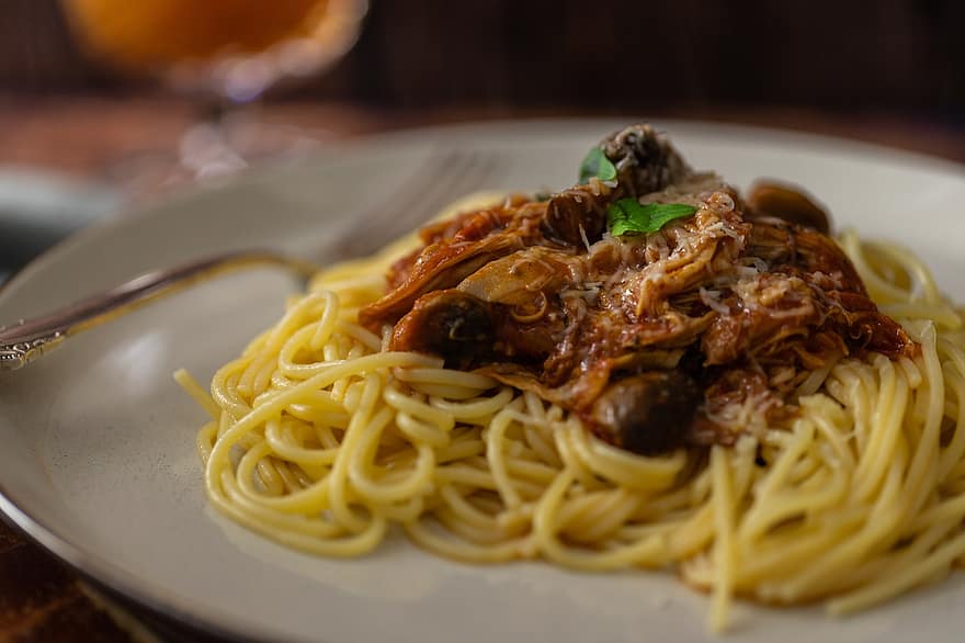 pasta, voedsel, maaltijd, bord, diner, saus