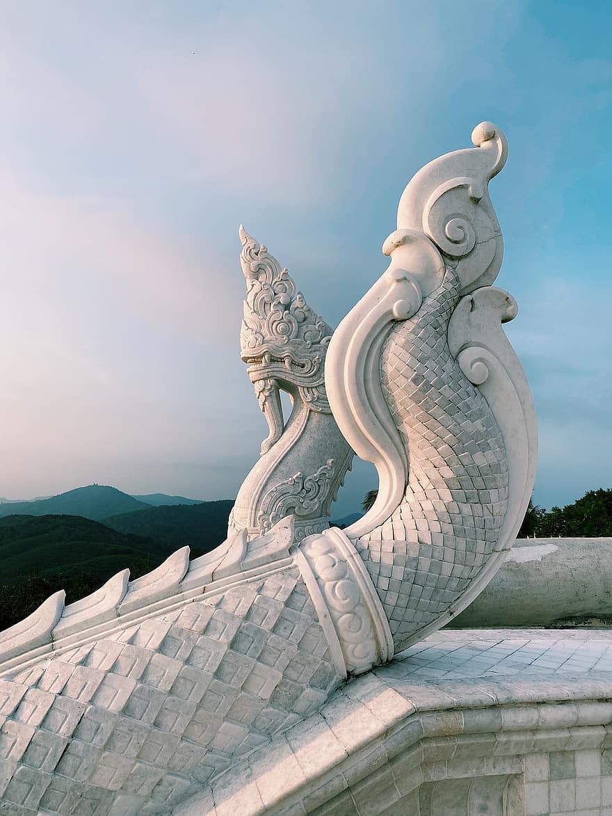 Thaiföld, sárkány, szobor, ég, utazás, teremtmény, vallás, építészet, kultúrák, buddhizmus, dekoráció