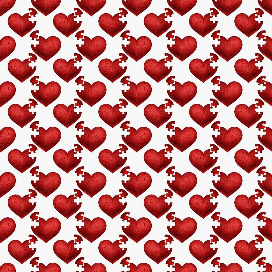 hjärtan, pusselbitar, mönster, papper, hälsning, romantisk, scrapbooking, dekoration, mall, kärlek, valentine
