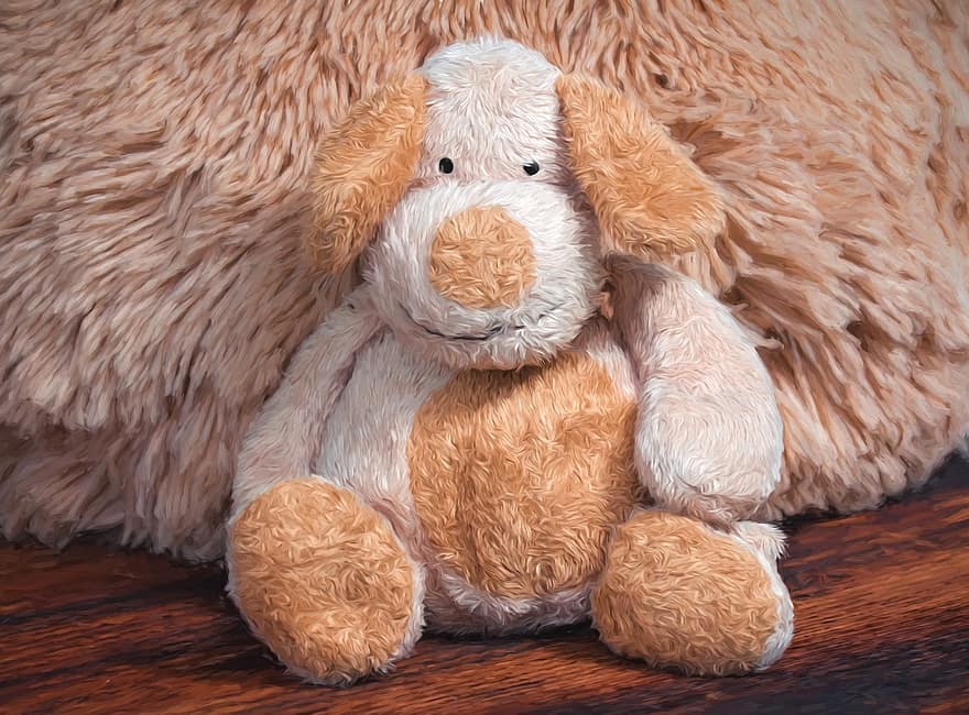 Stuffed Animal, Soft Toy, Teddy Bear, Fabric Dog, Beige, Brown, Toys, Close Up