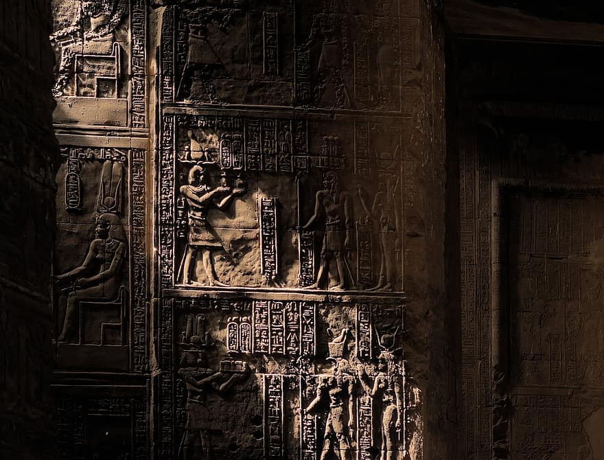 hiéroglyphes, Culture, personnages, incidence de la lumière, rayon de lumière, une inscription, Egypte, archéologie, récit, historique, ancien