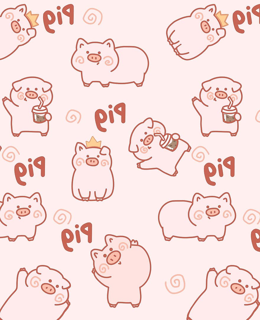 Pig, Cartoon, Background, Pattern, Animal, Cute, Design, Decorative