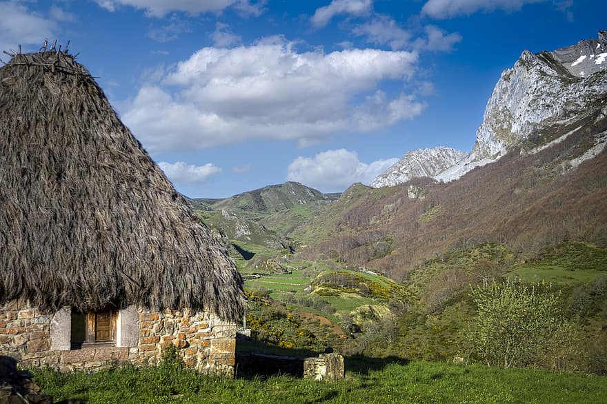 cabaña, cabina, montañas, casa, naturaleza, arquitectura, paisaje, cielo, Asturias, escena rural, montaña