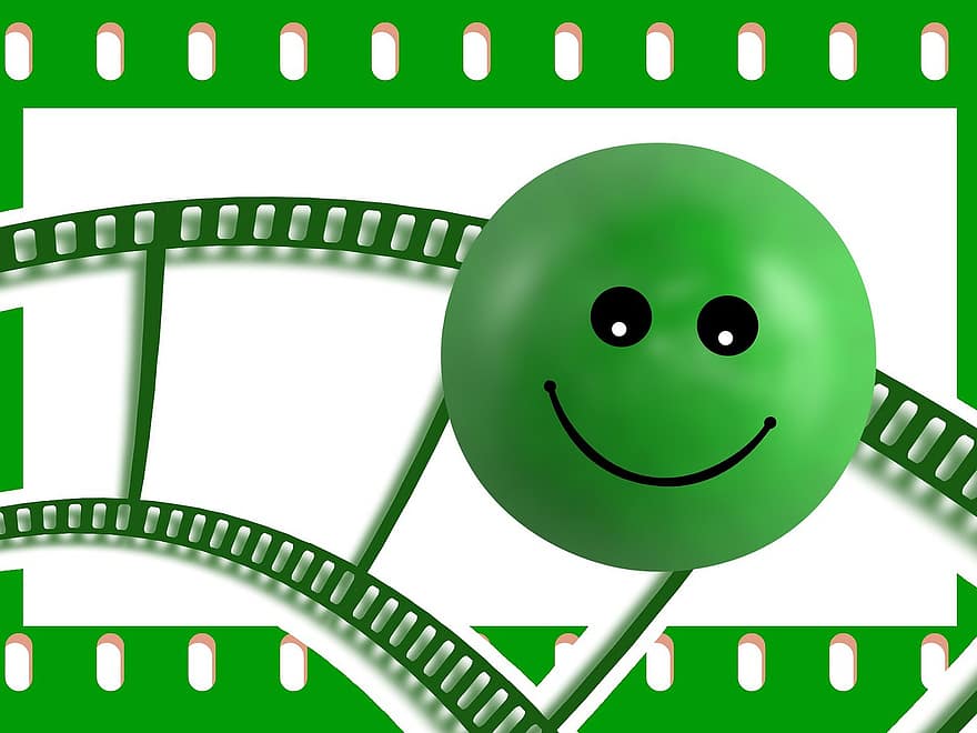 녹색, 웃는, 이모티콘, 감정, 얼굴, 필름, 영사 슬라이드, 사진, 사진 필름, 사진술, 영화