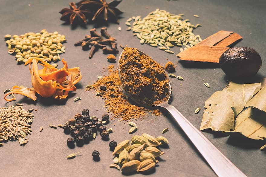 Spices, Seasoning, Gourmet, Ingredients, Pepper, Cinnamon, Curry, Nutmeg, Flavor, Indian, Kitchen