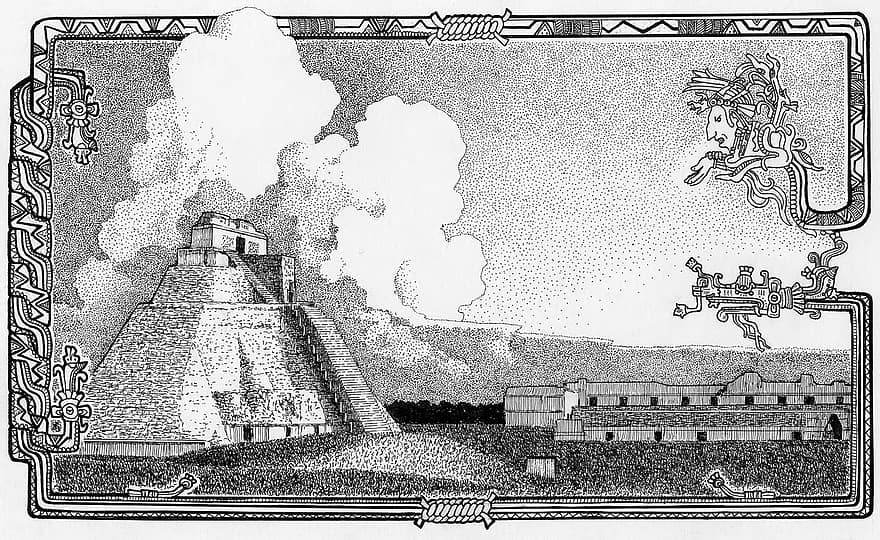 maya, tempel, pyramid, ruin, itza, chichen-Itzá, chichen, religiös, indisk, dyrkan, svartvitt