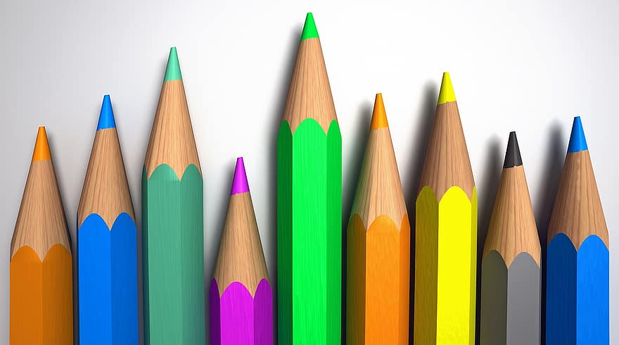 tužky, barvy, barevná tužka, kreslit, škola, výkres, děti, ořezávátka, 3d, doly