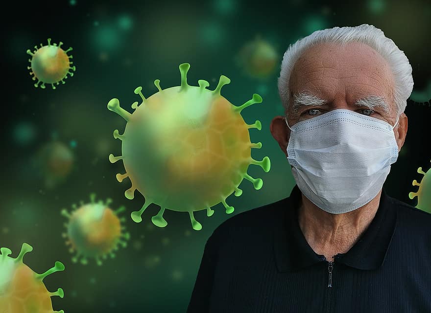 вирус, Старик, коронавирус, COVID-19, пожилой человек, пандемия, бактерия, болезнь, люди, здравоохранение и медицина, наука