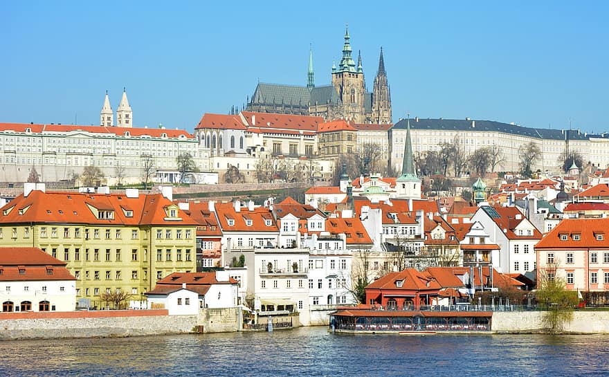 Prāga, čehu, pils, ceļot, pilsēta, arhitektūra, slavenā vieta, pilsētas ainava, jumts, ēkas ārpuse, vēsture