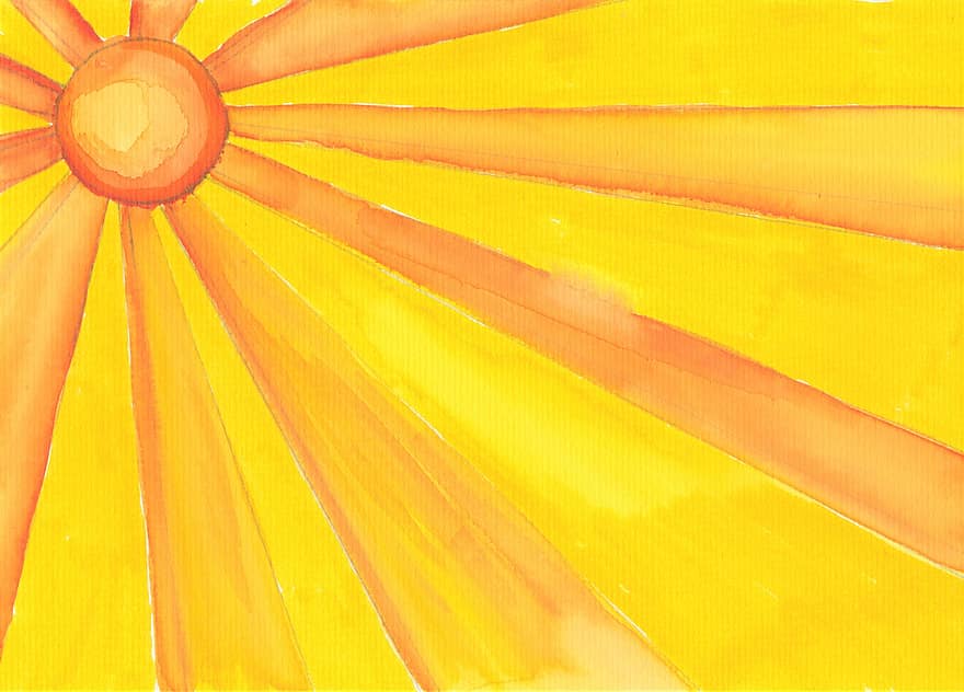 Sun, Sunny, Sunbeam, Sun Rays, Watercolor, Drawing