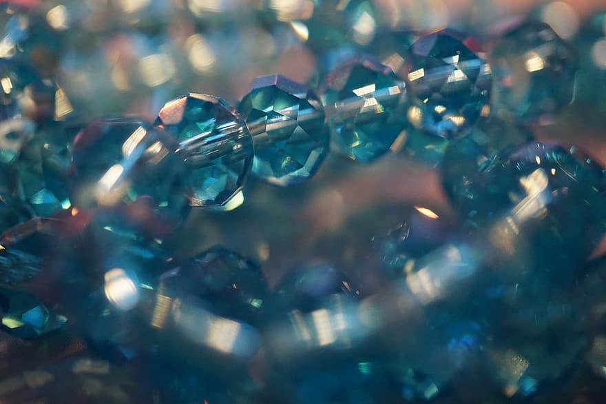des cristaux, perles, bijoux, briller, brillant, Cristaux bleus, Collier, étincelant, artisanat, arrière-plans, abstrait