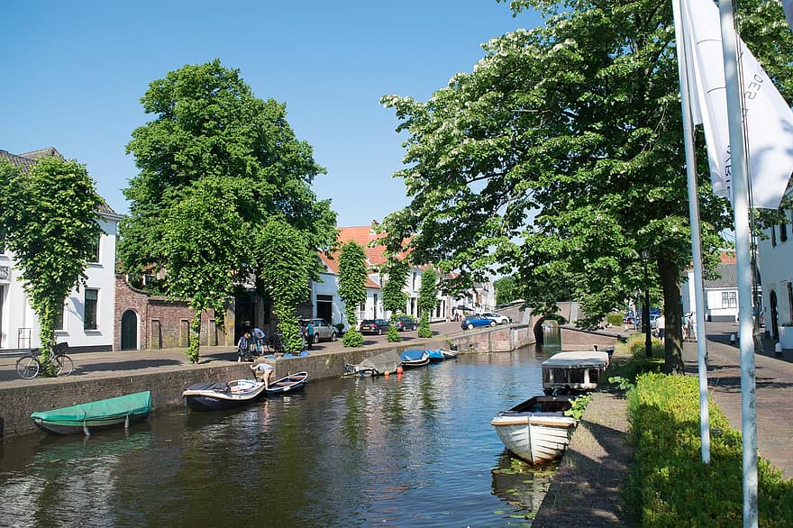 運河、ボート、オランダ、水路
