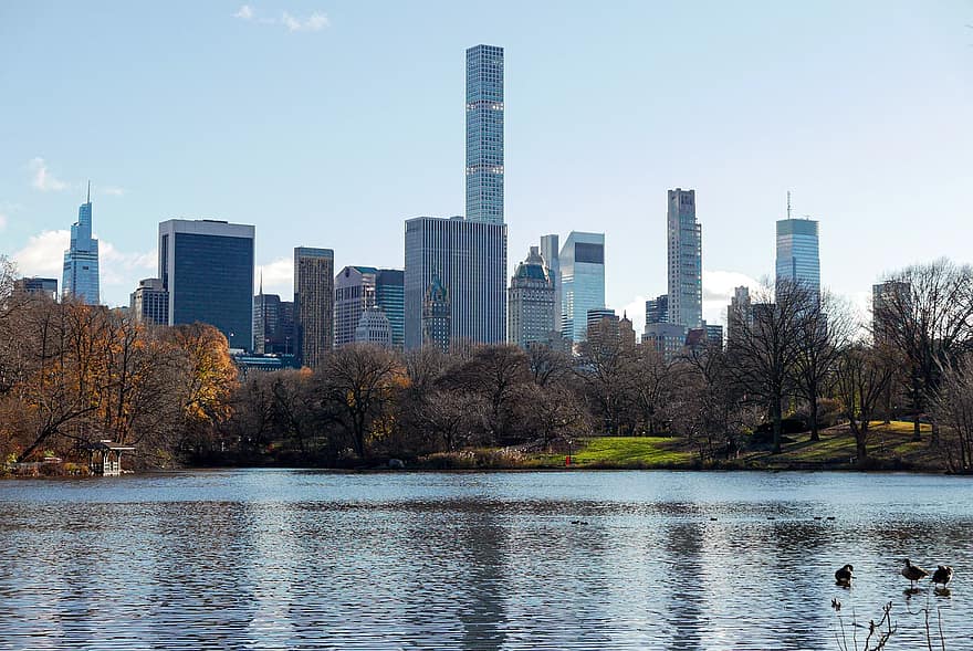 công viên, cây, hồ nước, công viên trung tâm, các tòa nhà, những tòa nhà chọc trời, đường chân trời, Newyork, nyc, thành phố Manhattan, tháp