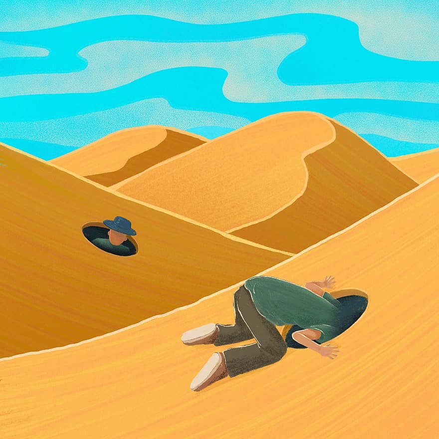 Desert, Man, Hole, Wandering, Loneliness, Traveler, Sand Dunes, Sahara, Surrealism, Imagination, Dream