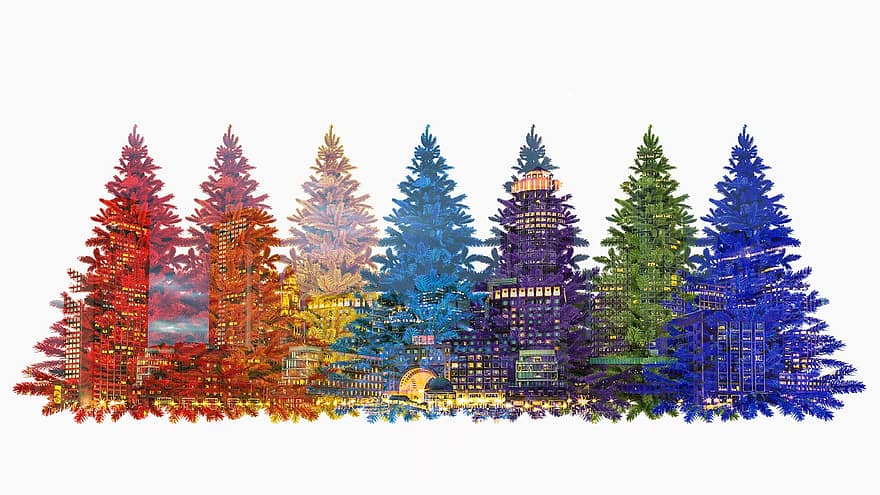 Natal, colorida, cores do arco-íris, advento, decorações de árvores, árvore de Natal, decoração, dezembro, celebração, feriados, festival