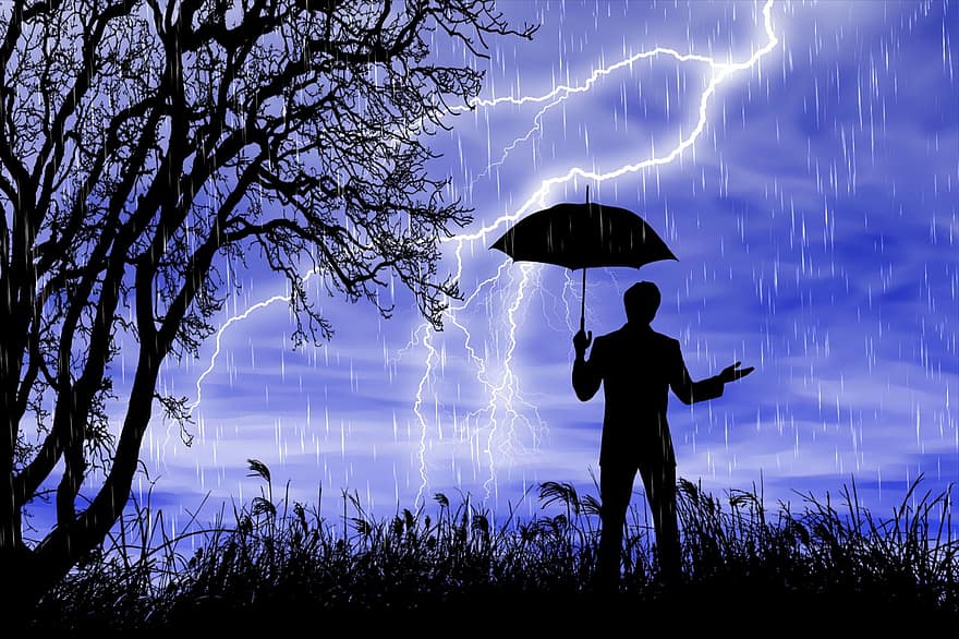 regn, storm, klima, tiden, våt, atmosfære, paraply, skyer, under regnet, fantasi