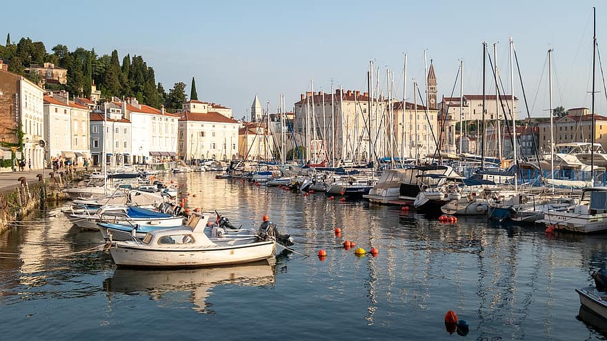 яхт клуб, Словения, пристанище, лодки, град, плавателен съд, вода, яхта, туристически дестинации, пътуване, платноходка