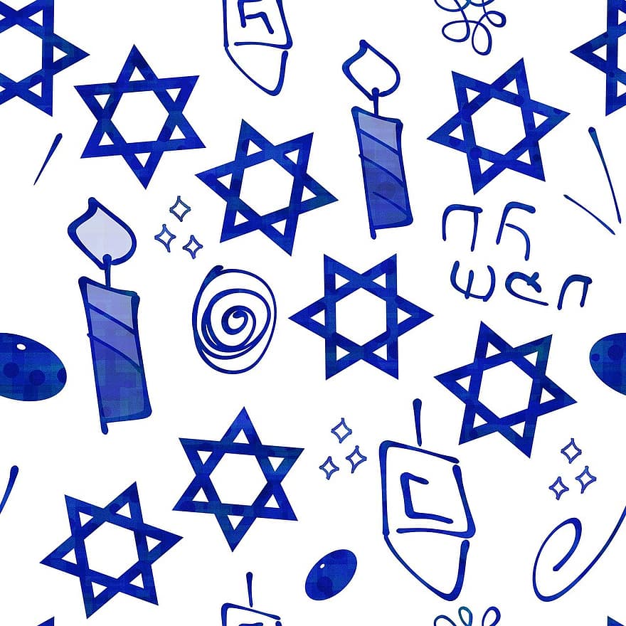 hanukkah, kaarsen, ster van David, patroon, Vakantie van lichten, Donut met jam, sufganiyah, sufganiyot, Chanoeka kaarsen, tol, dreidel