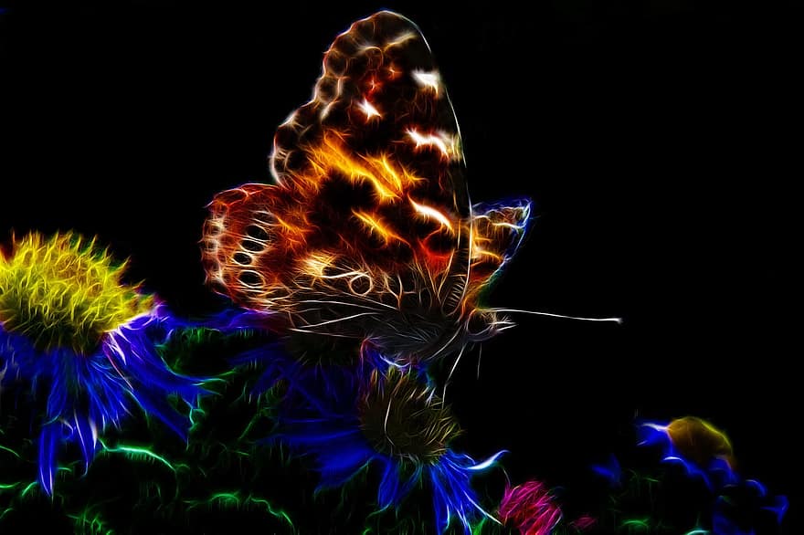 diestel falter, Vanessa Cartui, fractalius, edelfalter, färgrik, fjäril, insekt, natur, närbild, eldig, abstrakt