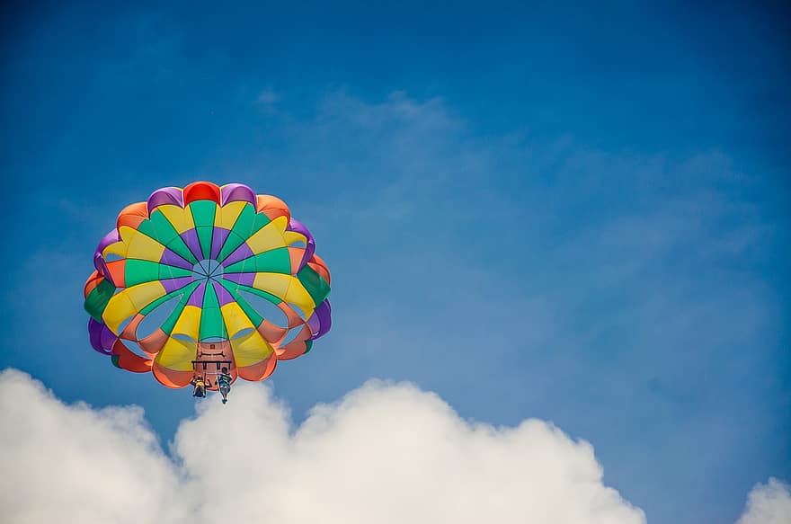 parachute, paragliding, blauw, parachutist, vliegend, sport-
