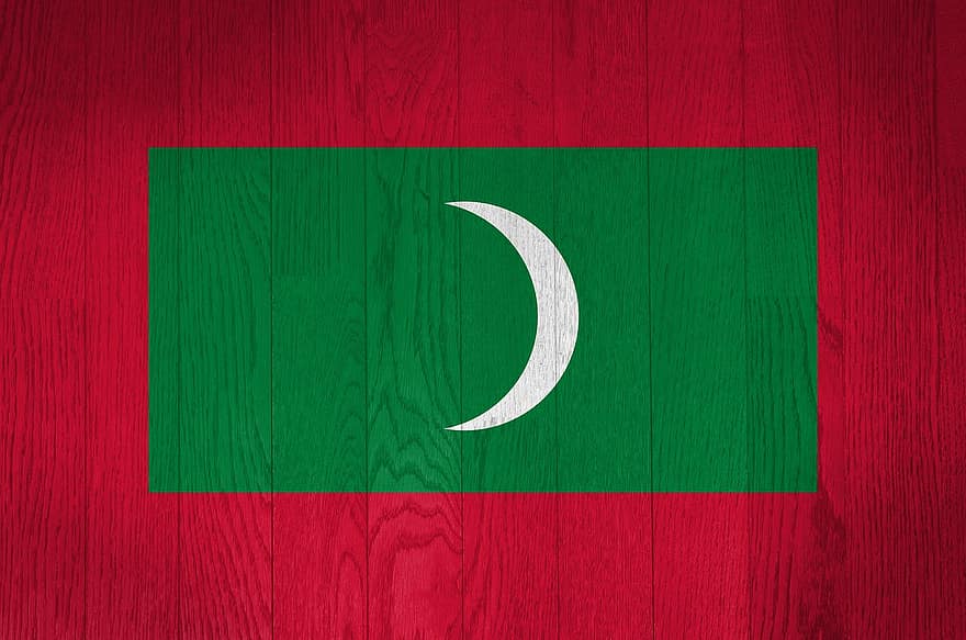 Malediivit, lippu, maa, grunge, puu, puinen