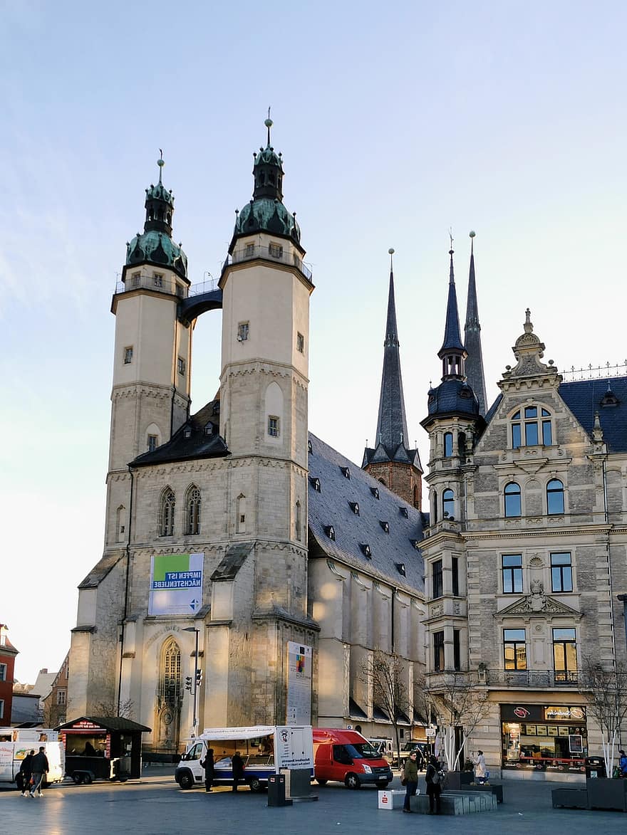 聖マリア教会、ホール、親愛なる女性の市場教会、シティ、ランドマーク、ザクセンアンハルト州、ドイツ、後期ゴシック様式、建築、ルネッサンス、教会