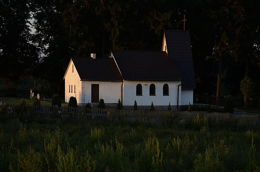 Igreja, capela, campo, rural, tarde
