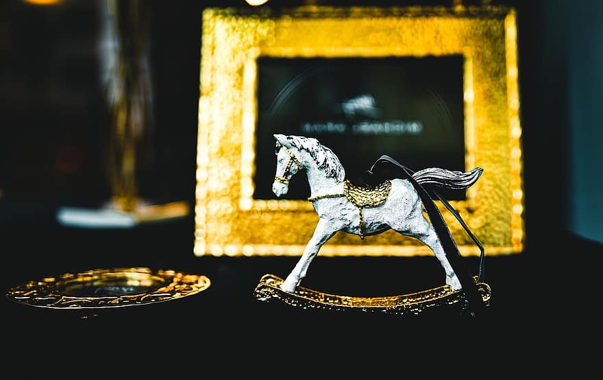 Childhood, Con, Swing, Play, Gold, Wealth, Showcase, Glass, decoration, horse, wood