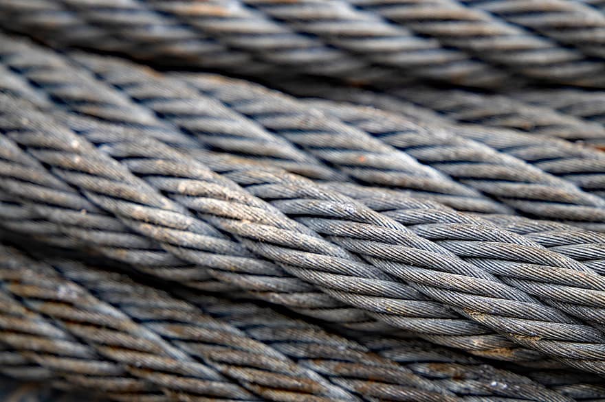 kabel-, stål, järn, rep, nautiska fartyget, närbild, tackling, sträng, knuten knut, bakgrunder, fastsättning