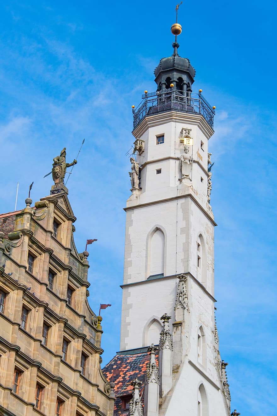 rothenburg, arquitectura, Església, ciutat, edifici, urbà, religió, torre d’observació, referència, turisme, Ajuntament