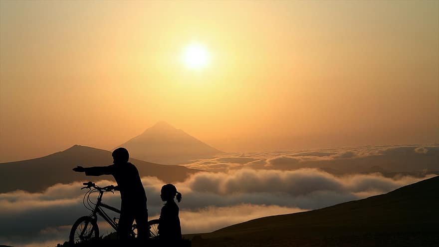 Children, Lost, Child, Solitaire, Only, Solitude, Adventure, Clouds, Sunset, Volcano, Silhouettes