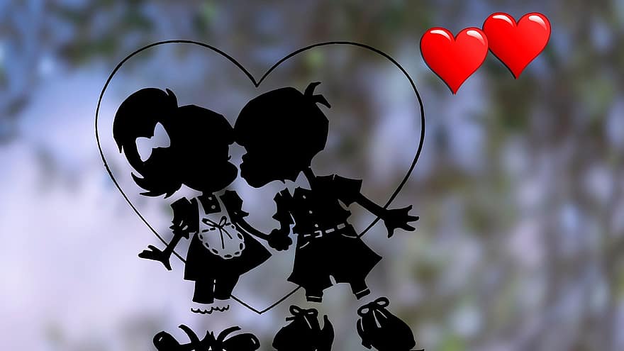 День святого Валентина, любить, романс, пара, сердце, романтик, все вместе, счастье, поцелуй, иллюстрация, женщины