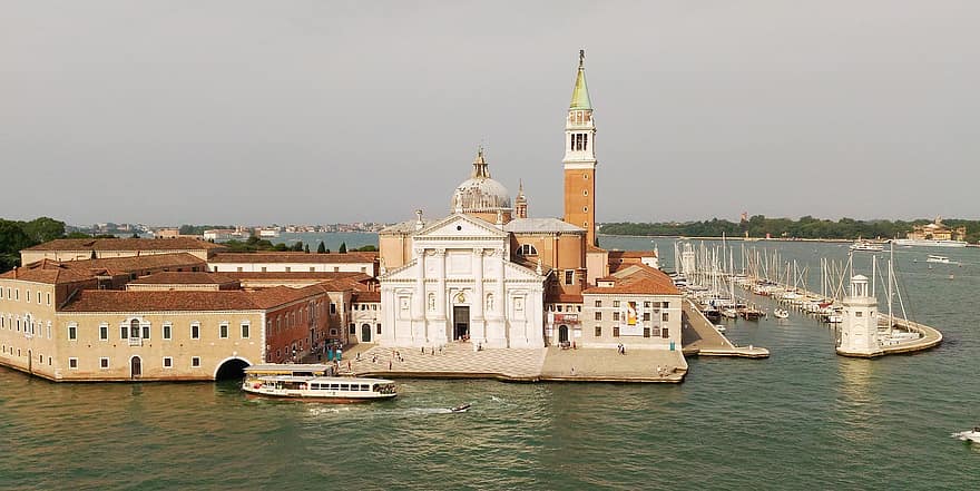 лагуна, море, остров, Венеция, Италия, архитектура, яхт клуб, пътуване, известното място, плавателен съд, религия