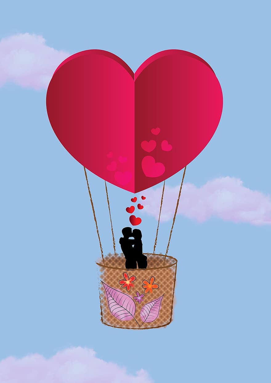 Balloon, Couple, Hearts, Greeting Card, Valentine, Anniversary, Love, Wedding, Birthday, Romance, heart shape