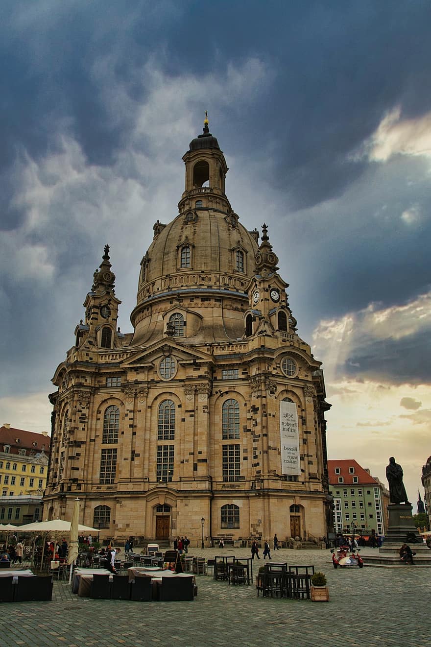 église, bâtiment, clocher, monument, Frauenkirche, Dresde, point de repère, Allemagne, architecture, Saxe, centre historique