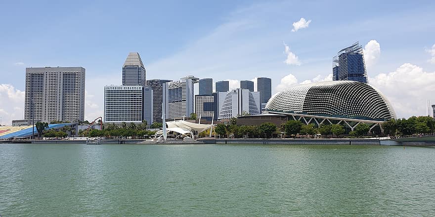 シンガポール、マンダリンオリエンタル、遊歩道公園、空、ベイ、都市