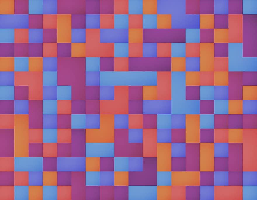 Quadrate, Hintergrund, geometrisch, modern, Blau, Rosa, Orange