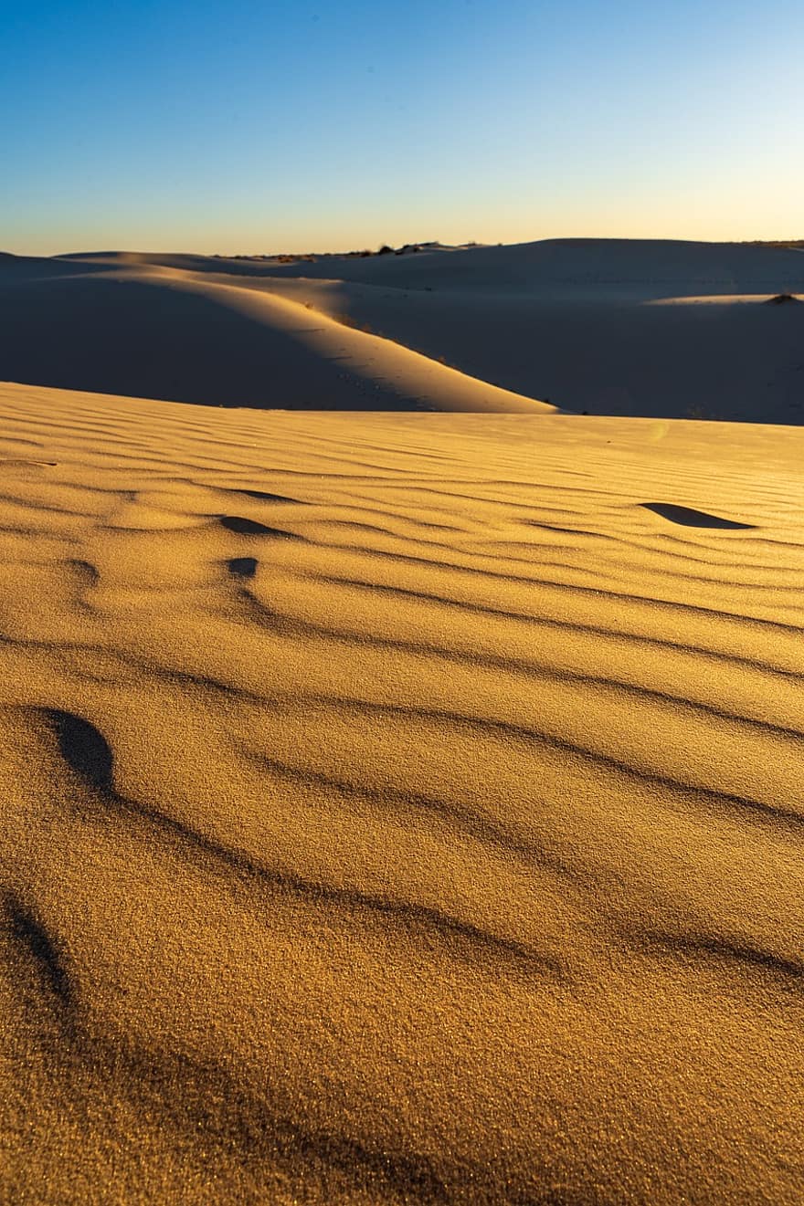 désert, le sable, dunes, le coucher du soleil, la nature, paysage, d'or, Texas, dune de sable, été, lumière du soleil