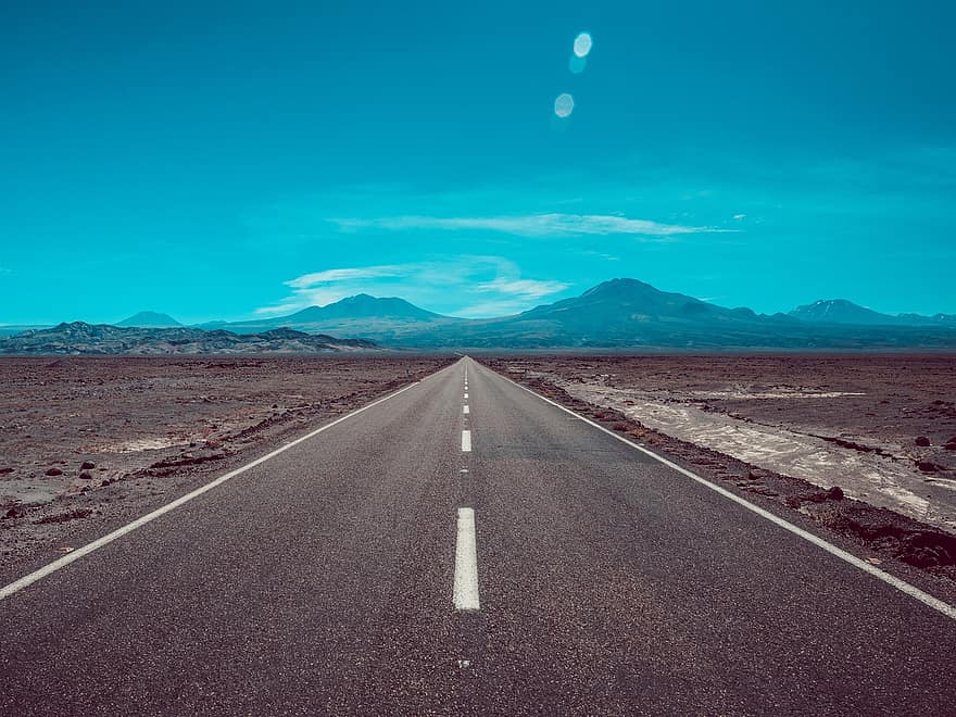 yol, çöl, atacama, şerit, kaldırım, dağlar, peyzaj, kum, gökyüzü, Atacama Çölü, şili