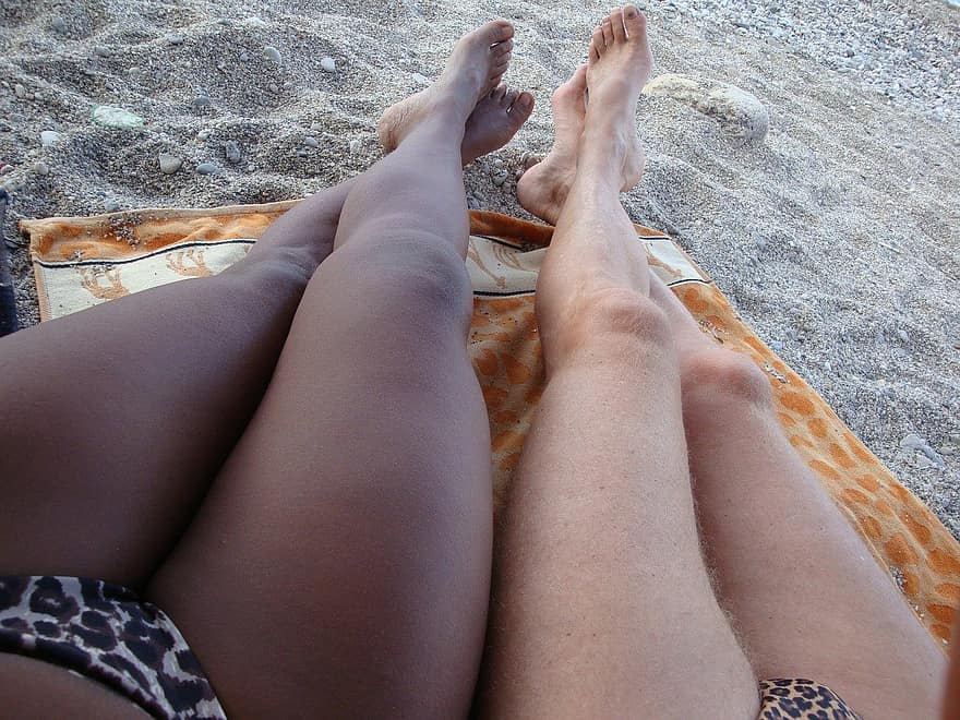 nohy, kůže, pláž, žena, muž, Černá, bílý, milovat, vztah, prázdnin, letní