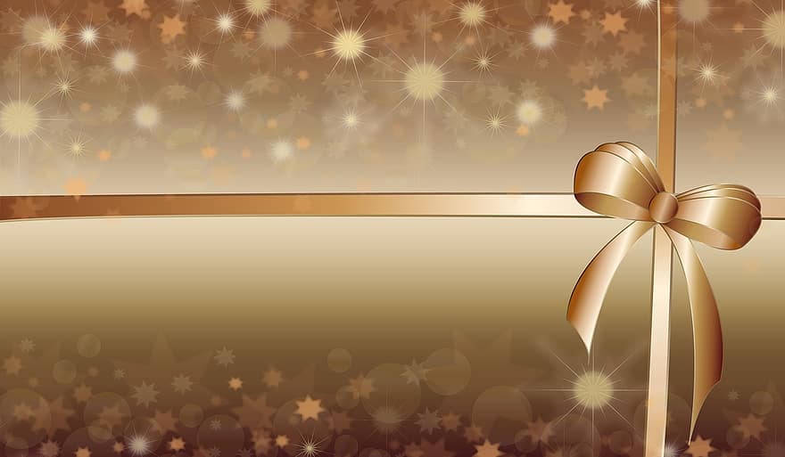 Background, Bow, Christmas, New Year, Wishes, Greetings, Gold, Copy Space, Decoration, Celebration, Card