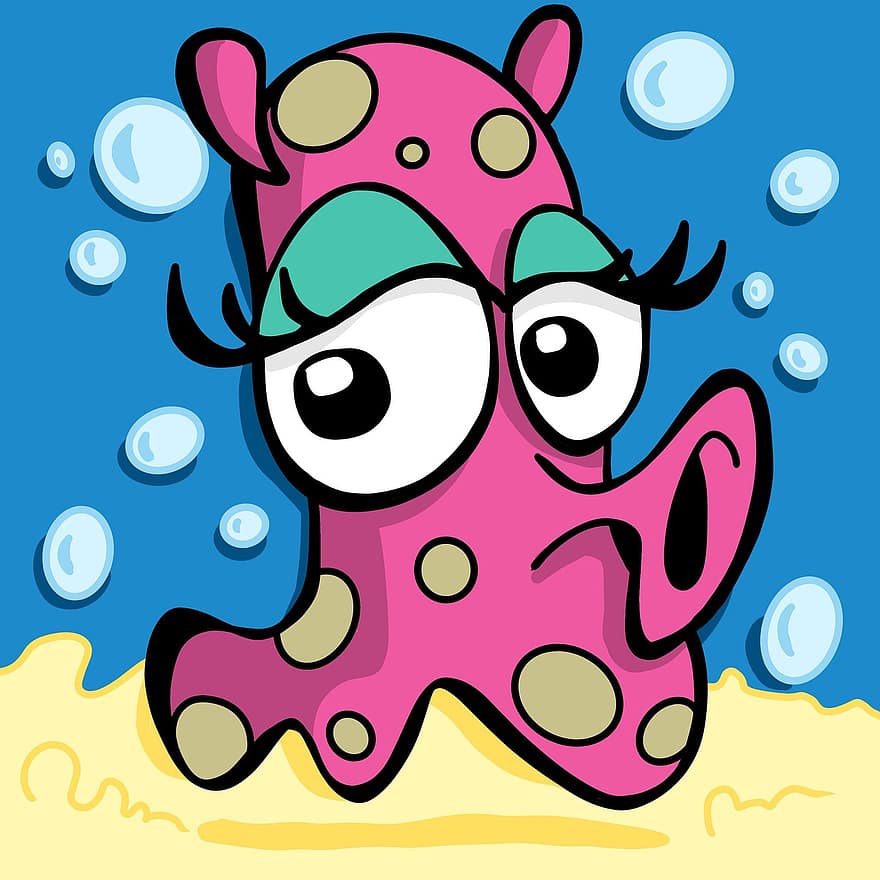 Flapjack Octopus, calamar, creatură, ocean, mare, desen animat, colorat, marin, apă, natură, animal