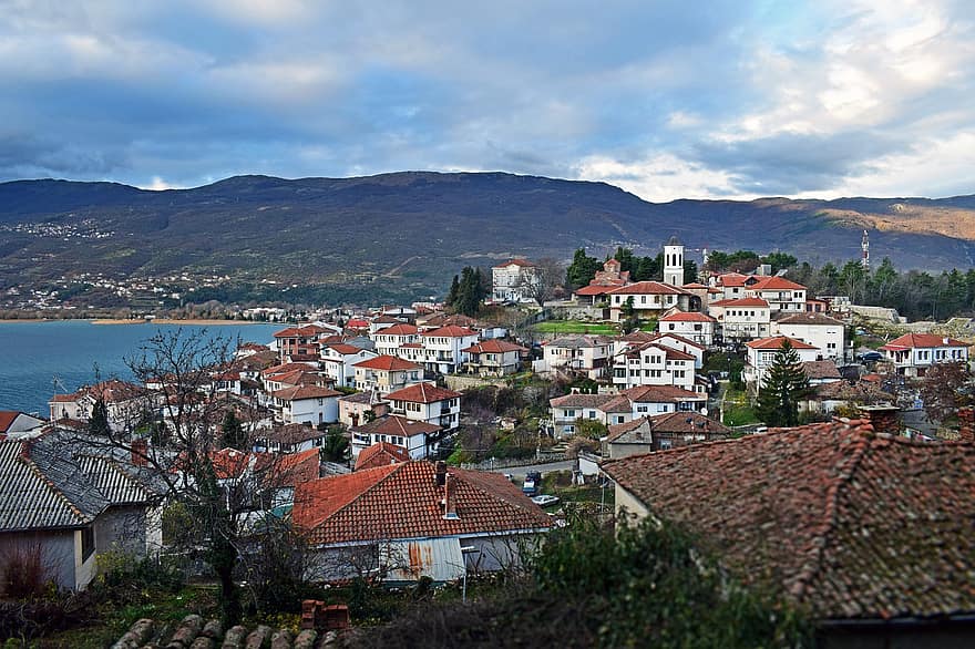 ville, vue, Voyage, destination, Ohrid, toit, architecture, tuile, paysage urbain, des cultures, extérieur du bâtiment