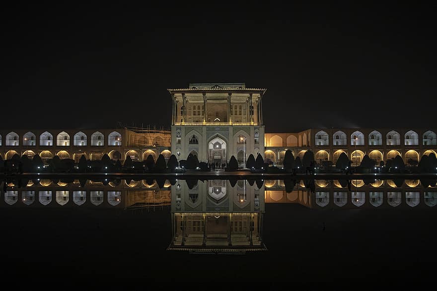 Ali Qapu-palatset, palats, natt, isfahan, iran, kungligt palats, historisk, landmärke, arkitektur, kultur, turist attraktion