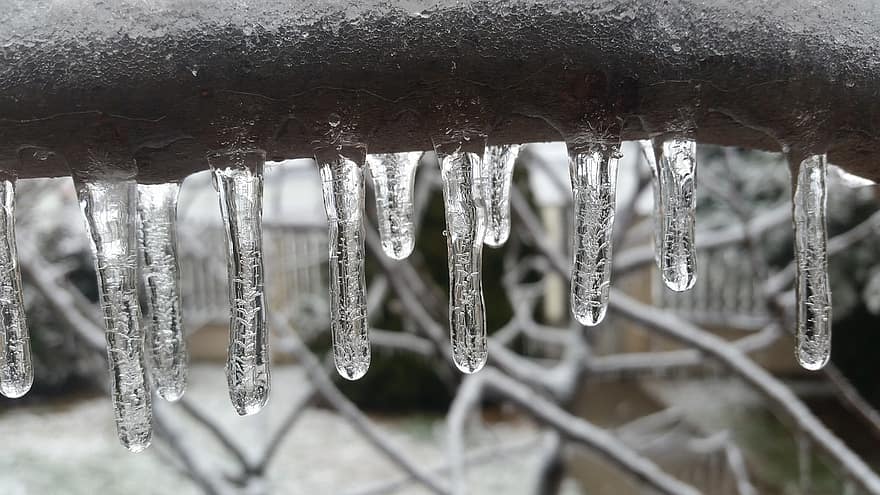 hiver, glaçons, cristaux de glace, la nature, la glace, stalactite, fermer, congelé, gel, neige, laissez tomber