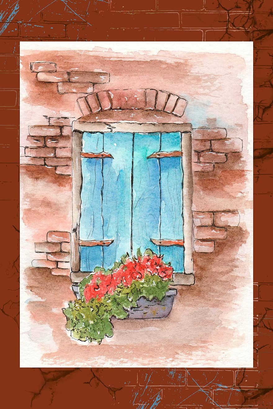 maison, la fenêtre, bâtiment, maison ancienne, fleurs, architecture, réparation, ancien, brique, mur, texture