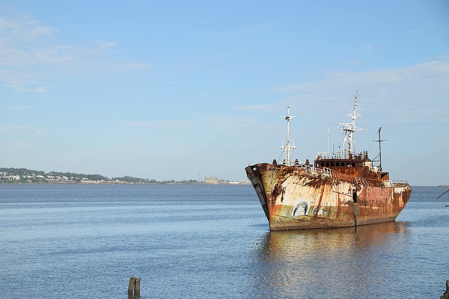 laiva, hylätty, meri, vanha alus, pelastaa, ruosteinen, vanha, rikki, merenkulkualus, kuljetus, teollisuusalus