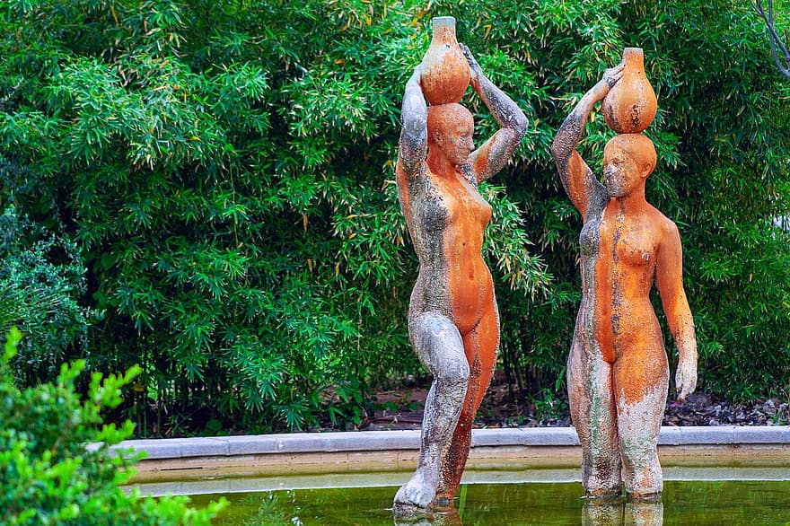 estatuas, Escultura, Fuente, agua, înger, Modă, femeie, femei, gol, statuie, religie